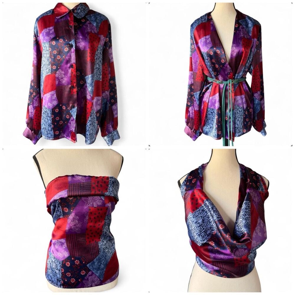 American Vintage Women's Patchwork chiffon long sleeve blouse, size m